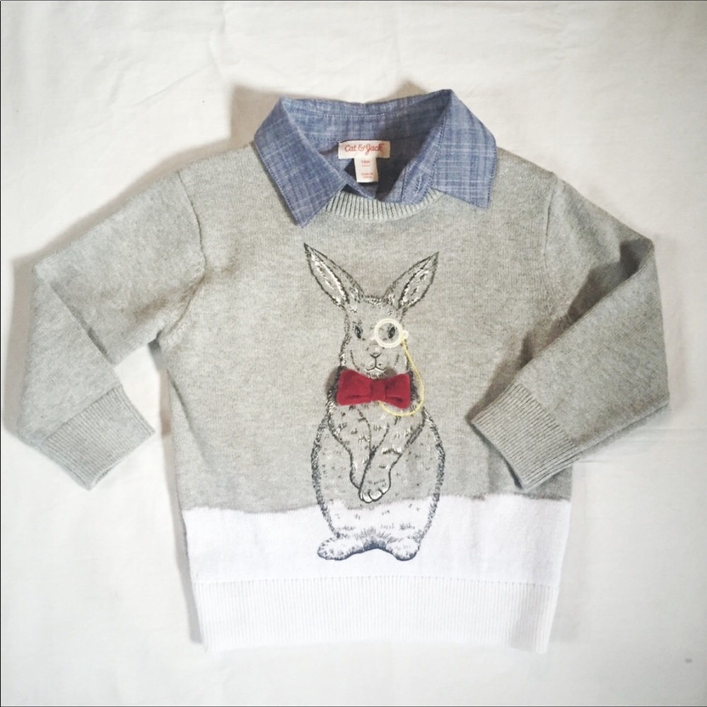 Cat and jack rabbit sweater with bowtie monocle